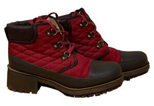 Lucky Brand AKONN Burgundy/Black Quilted Lace-Up Lined Ankle Bootie US 9 EU 39